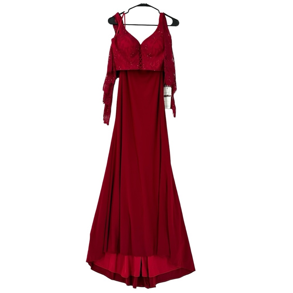 Nina Canacci Women’s Sleeveless Lace Shoulder Cover Dress/Gown Burgundy Size 2